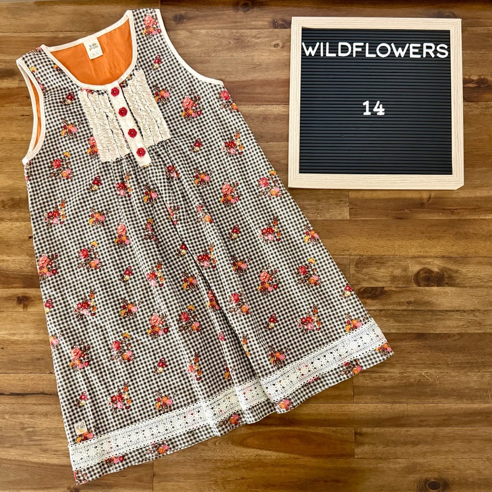 Wildflowers Pocketful of Wonder Mayberry Laverne Dress 14 Brown Gingham Floral
